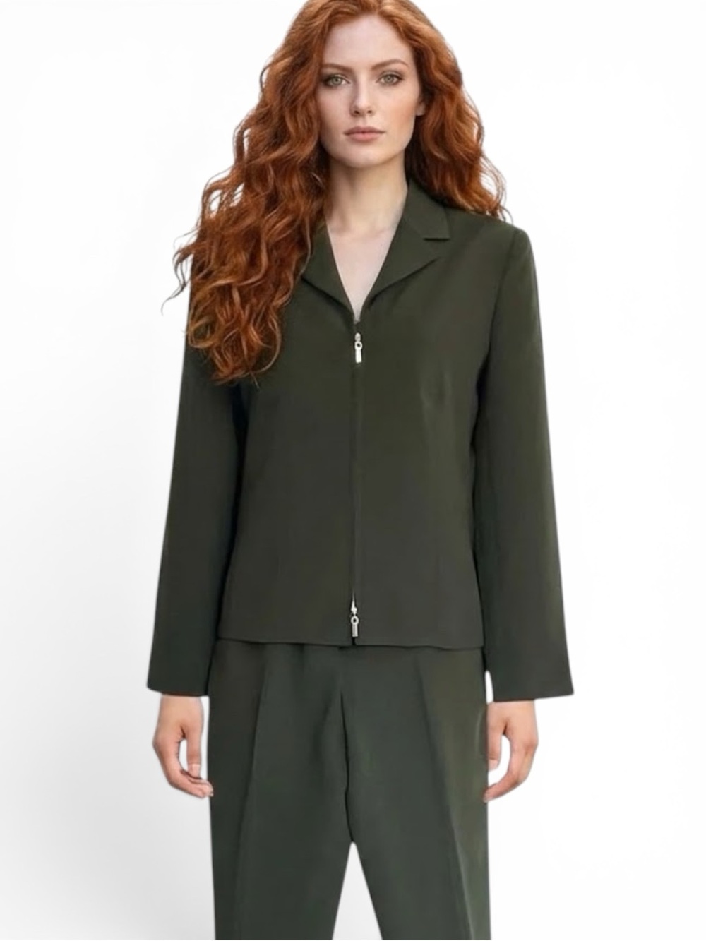 Vintage 80s Judith Hart Dark Hunter Green Pant Suit Set Jacket & Pants Sz 8P/4P